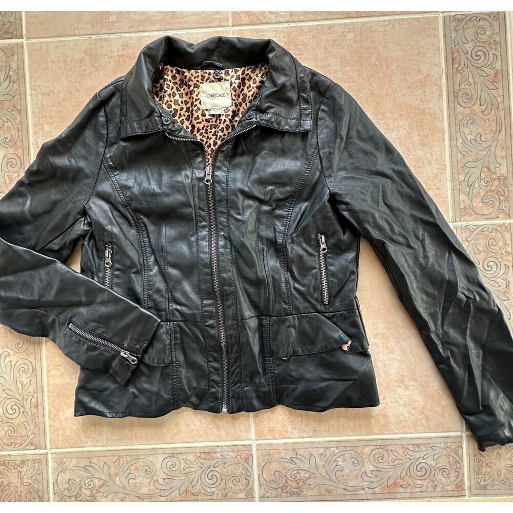 Cherokee Girl’s- size XL Black Faux Leather In lining Jacket